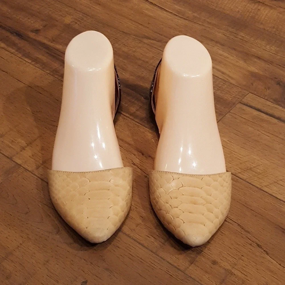 Jeffrey Campbell Ibiza dOrsay Flats Beige Snakeskin‎ Black Patent Pointed Toe 8
